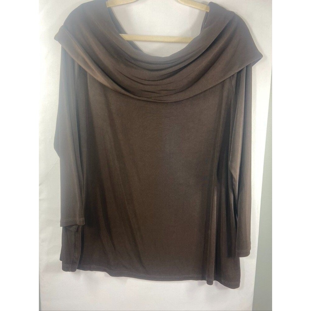 TRAVELERS BY CHICO'S SZ XLARGE 3 BROWN LONG SLEEVE COWL NECK STRETCHY BLOUSE